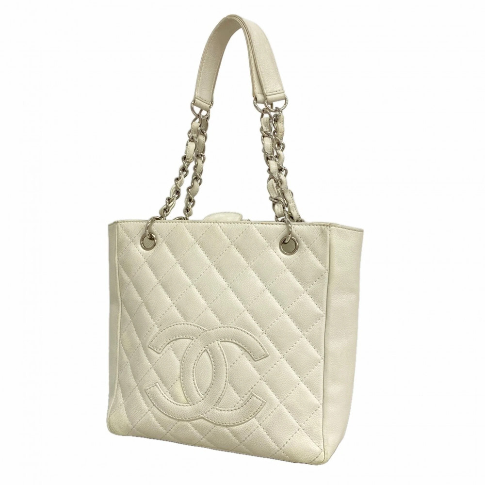 CHANEL White Caviar Leather Shoulder Bag
